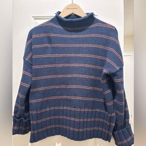 Madewell Glenmoor Stripe Mock Neck Sweater Wool Blend Size X-Small Blue